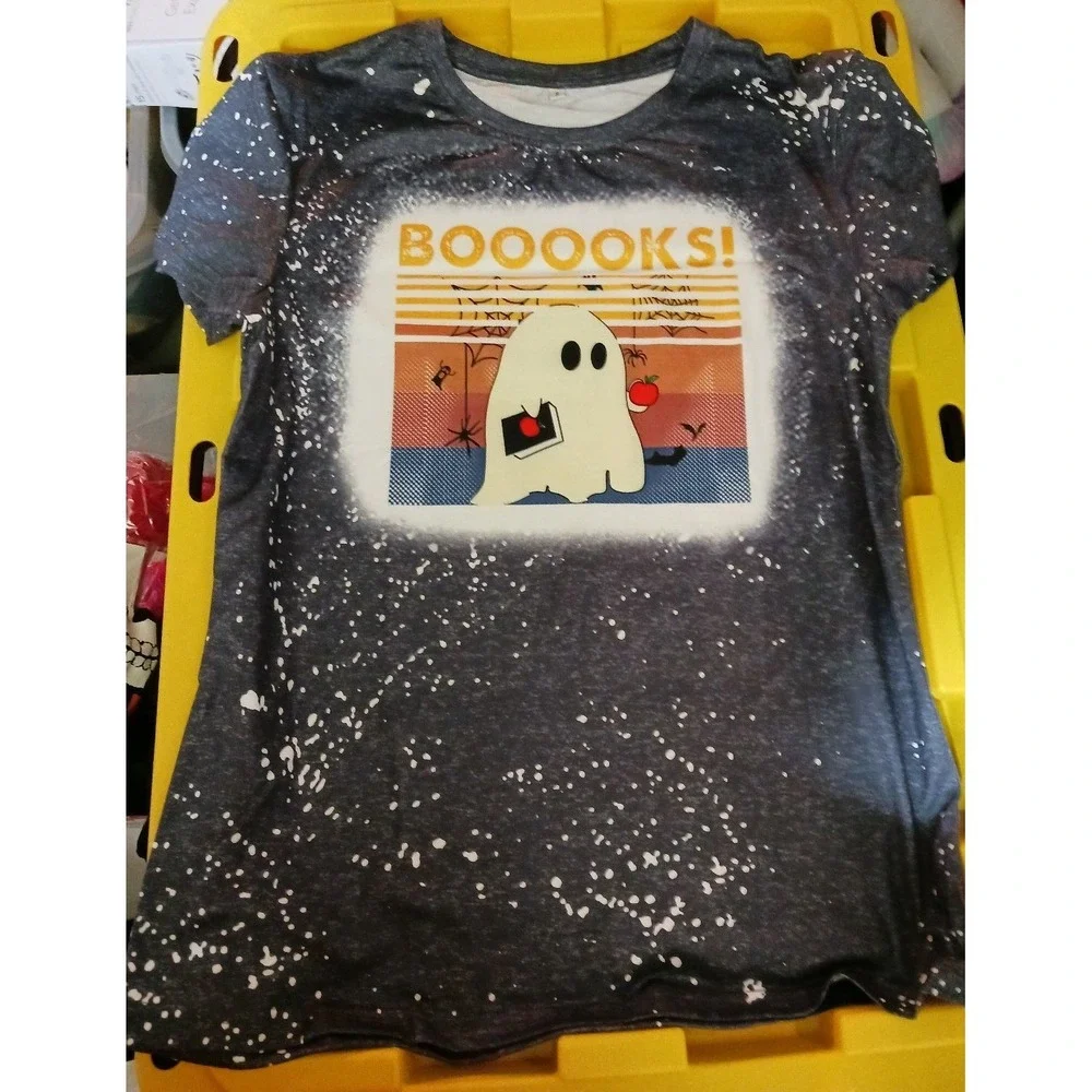NEW Women's‎ Halloween Ghost Booooks Splattered Oversized Tee, Small, Librarian
